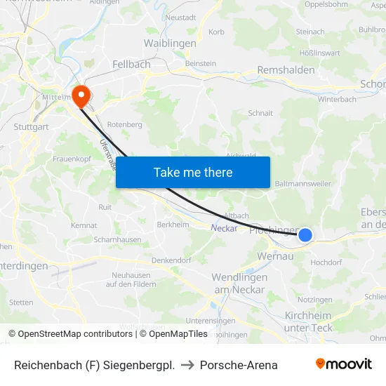 Reichenbach (F) Siegenbergpl. to Porsche-Arena map