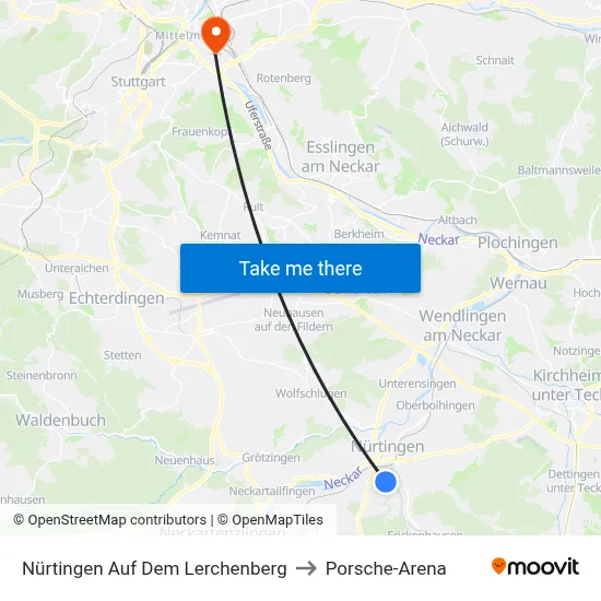 Nürtingen Auf Dem Lerchenberg to Porsche-Arena map
