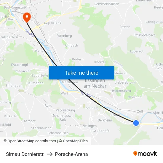 Sirnau Dornierstr. to Porsche-Arena map