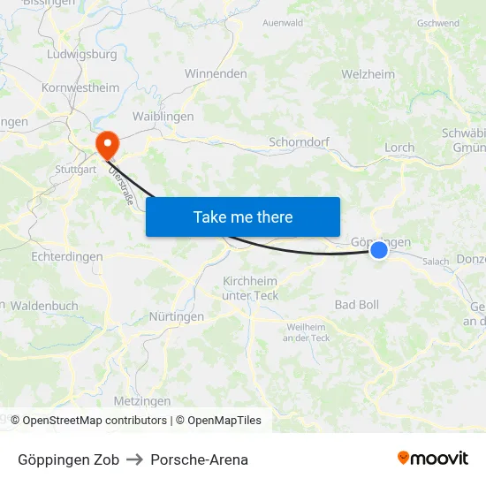 Göppingen Zob to Porsche-Arena map