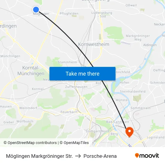 Möglingen Markgröninger Str. to Porsche-Arena map