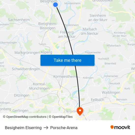 Besigheim Elserring to Porsche-Arena map