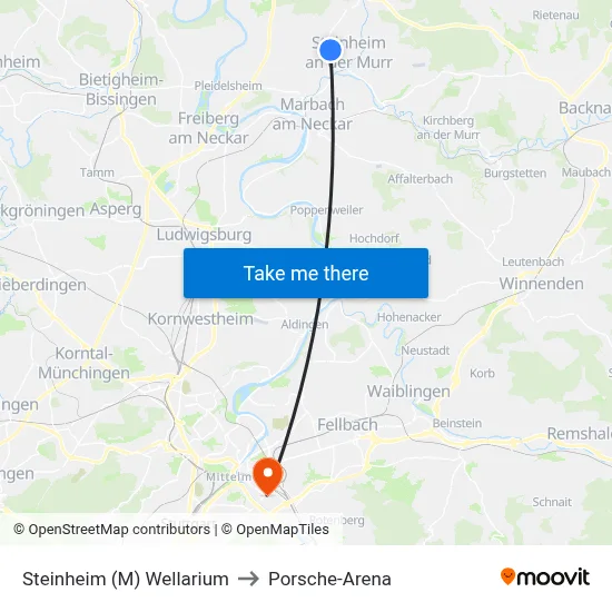 Steinheim (M) Wellarium to Porsche-Arena map