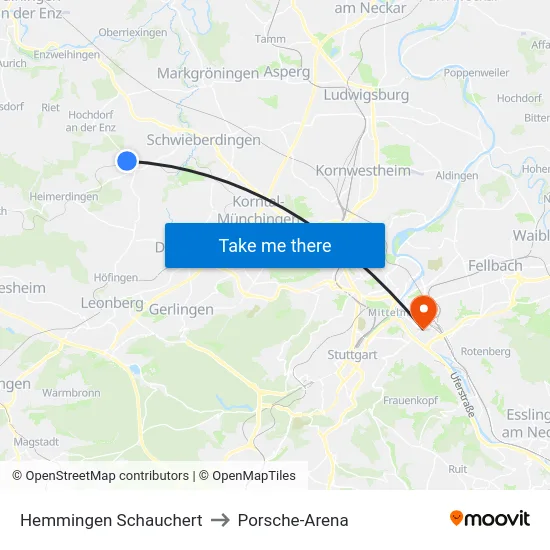 Hemmingen Schauchert to Porsche-Arena map