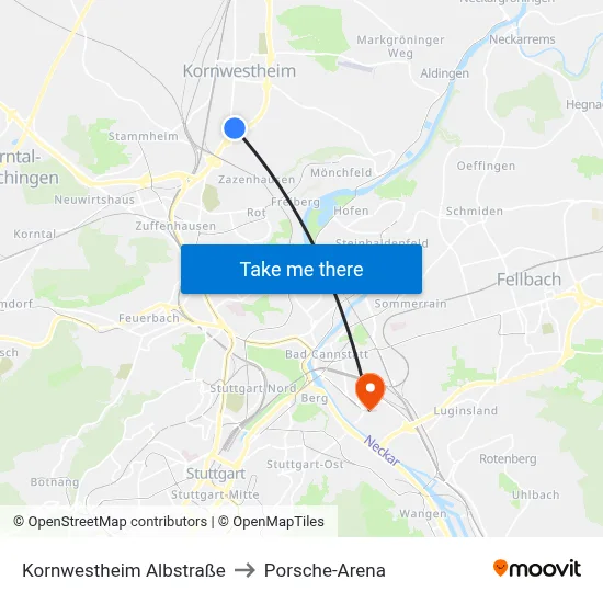 Kornwestheim Albstraße to Porsche-Arena map