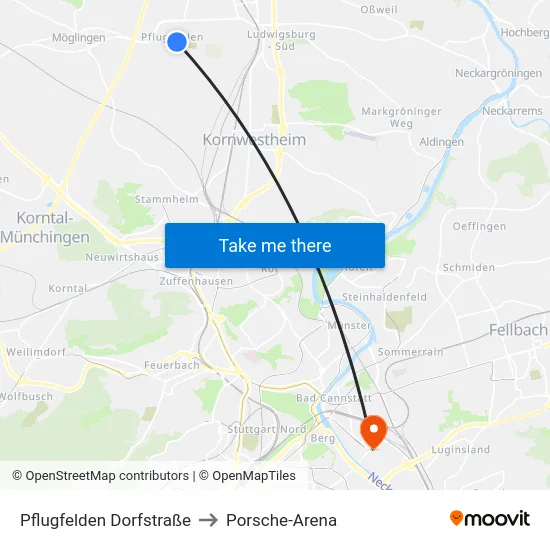 Pflugfelden Dorfstraße to Porsche-Arena map
