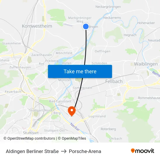 Aldingen Berliner Straße to Porsche-Arena map