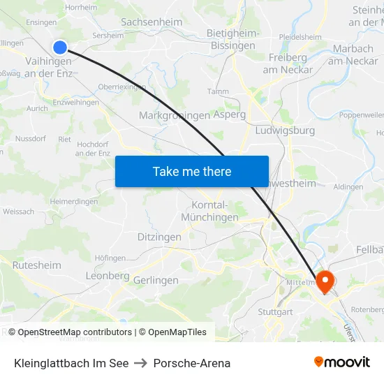 Kleinglattbach Im See to Porsche-Arena map