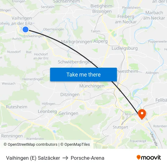 Vaihingen (E) Salzäcker to Porsche-Arena map