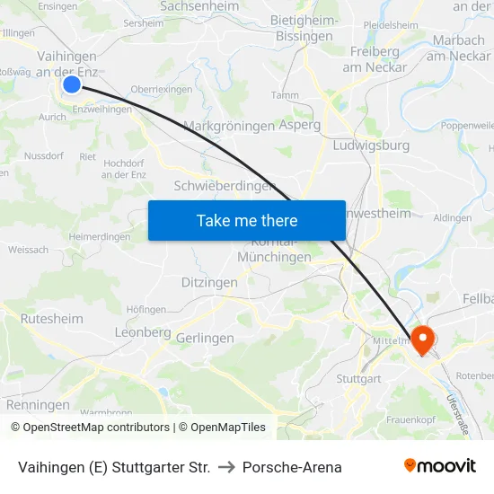 Vaihingen (E) Stuttgarter Str. to Porsche-Arena map