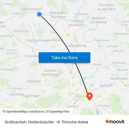 Großsachsh. Holderbüschle to Porsche-Arena map