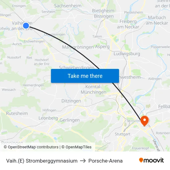 Vaih.(E) Stromberggymnasium to Porsche-Arena map