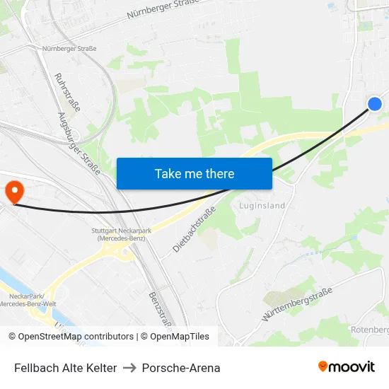 Fellbach Alte Kelter to Porsche-Arena map