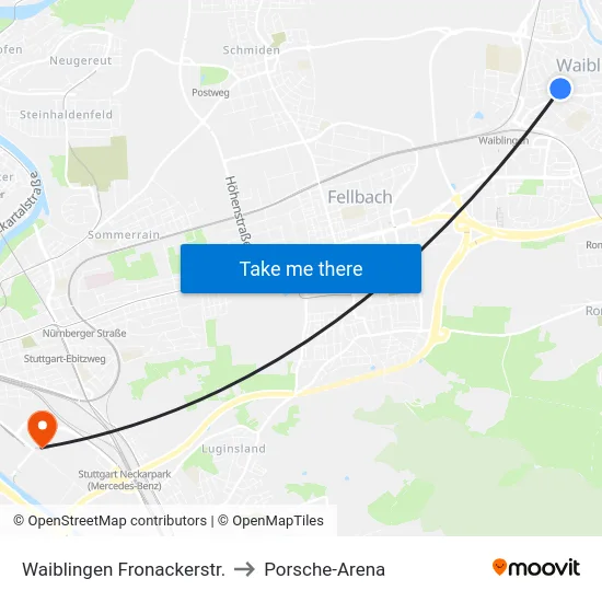 Waiblingen Fronackerstr. to Porsche-Arena map