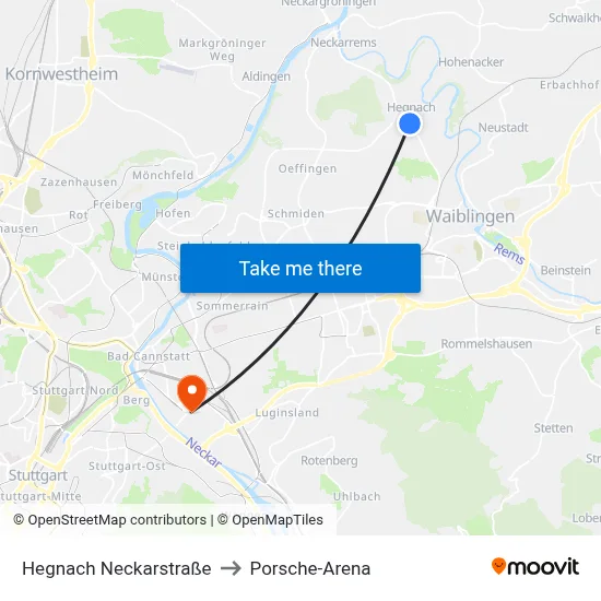 Hegnach Neckarstraße to Porsche-Arena map