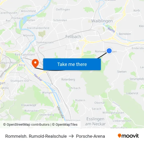Rommelsh. Rumold-Realschule to Porsche-Arena map