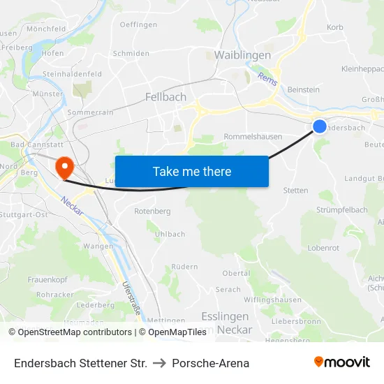 Endersbach Stettener Str. to Porsche-Arena map