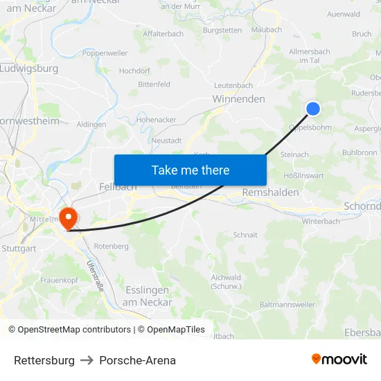 Rettersburg to Porsche-Arena map
