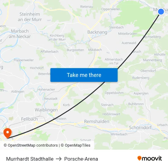 Murrhardt Stadthalle to Porsche-Arena map