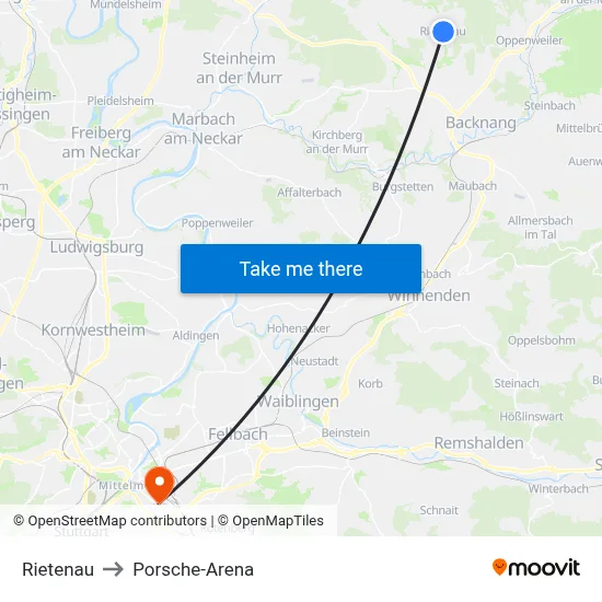 Rietenau to Porsche-Arena map