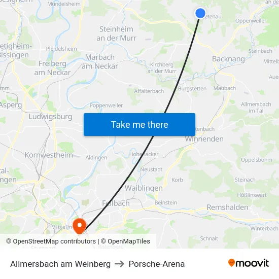 Allmersbach am Weinberg to Porsche-Arena map