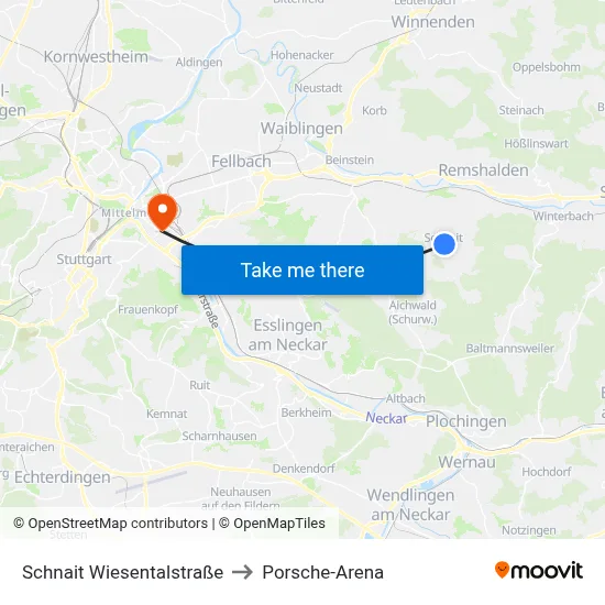 Schnait Wiesentalstraße to Porsche-Arena map