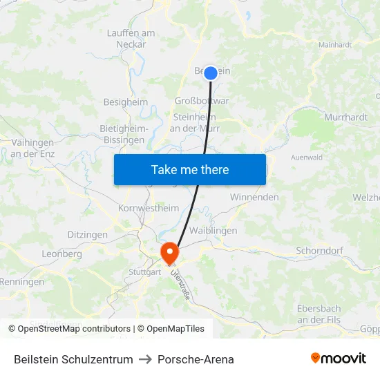 Beilstein Schulzentrum to Porsche-Arena map