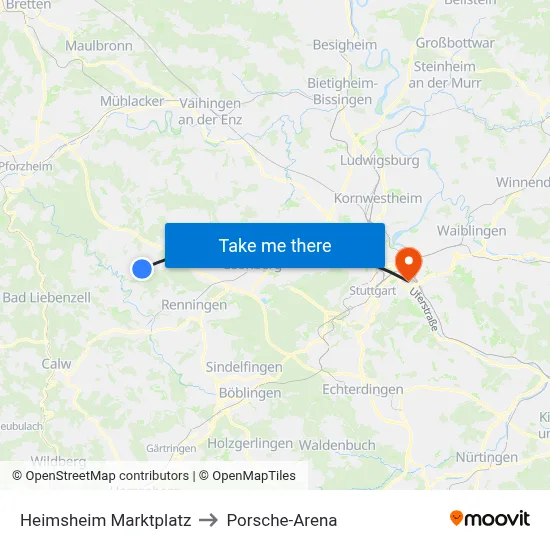 Heimsheim Marktplatz to Porsche-Arena map