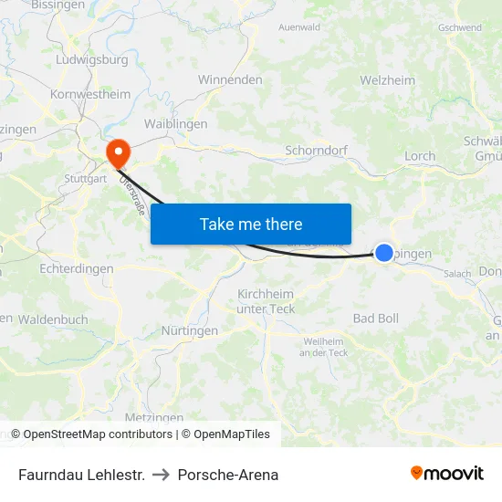 Faurndau Lehlestr. to Porsche-Arena map