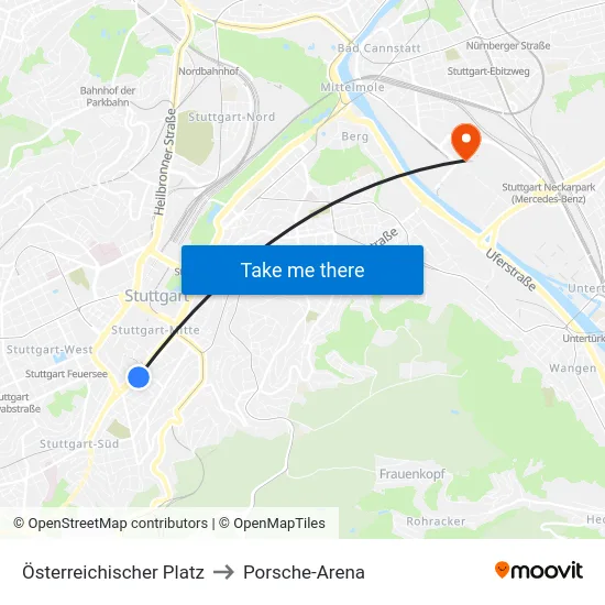 Österreichischer Platz to Porsche-Arena map