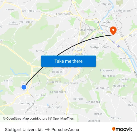 Stuttgart Universität to Porsche-Arena map