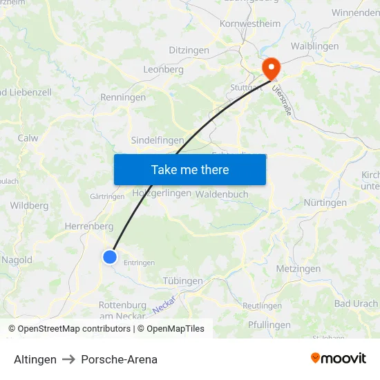 Altingen to Porsche-Arena map