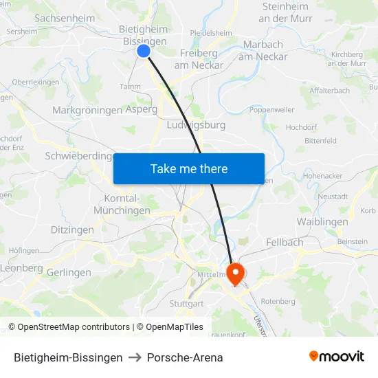 Bietigheim-Bissingen to Porsche-Arena map