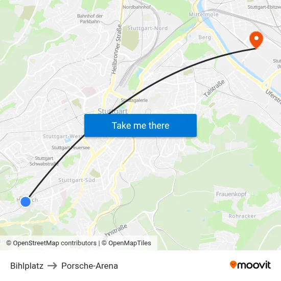 Bihlplatz to Porsche-Arena map