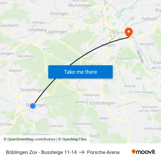 Böblingen Zov -  Bussteige 11-14 to Porsche-Arena map