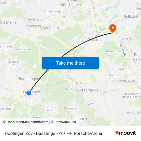 Böblingen Zov -  Bussteige 7-10 to Porsche-Arena map