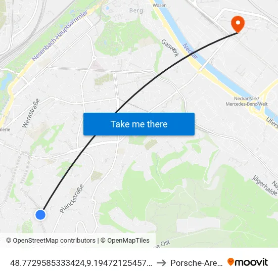 48.7729585333424,9.19472125457371 to Porsche-Arena map