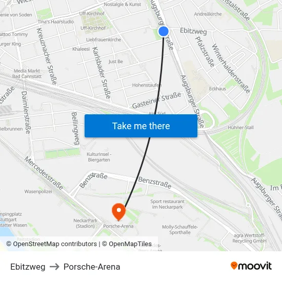 Ebitzweg to Porsche-Arena map