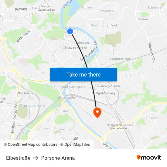 Elbestraße to Porsche-Arena map