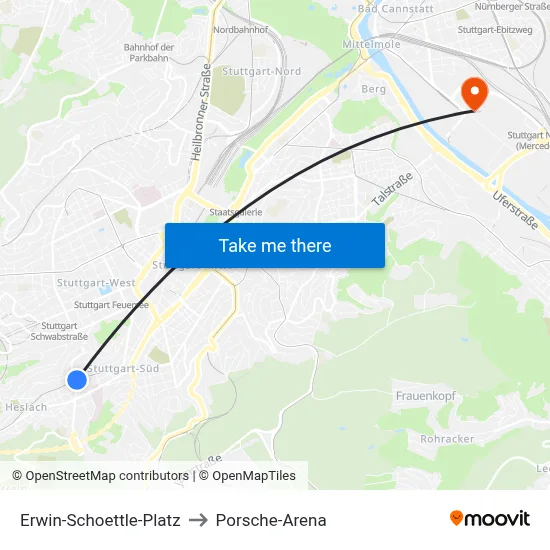 Erwin-Schoettle-Platz to Porsche-Arena map