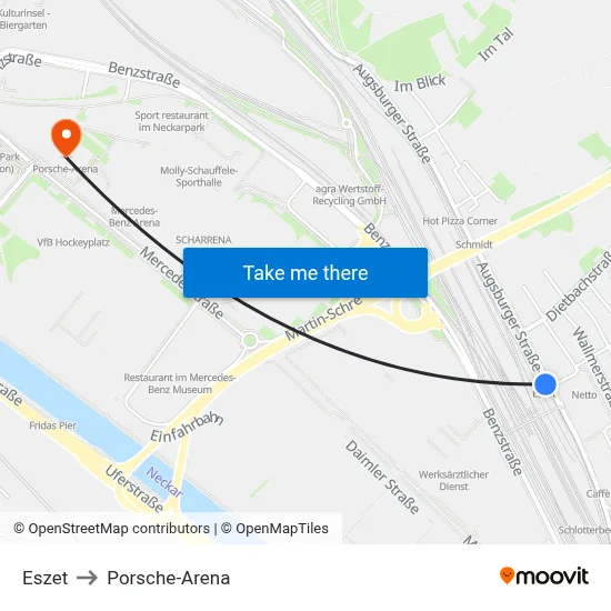 Eszet to Porsche-Arena map