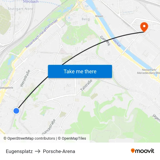 Eugensplatz to Porsche-Arena map