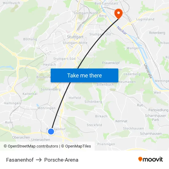 Fasanenhof to Porsche-Arena map