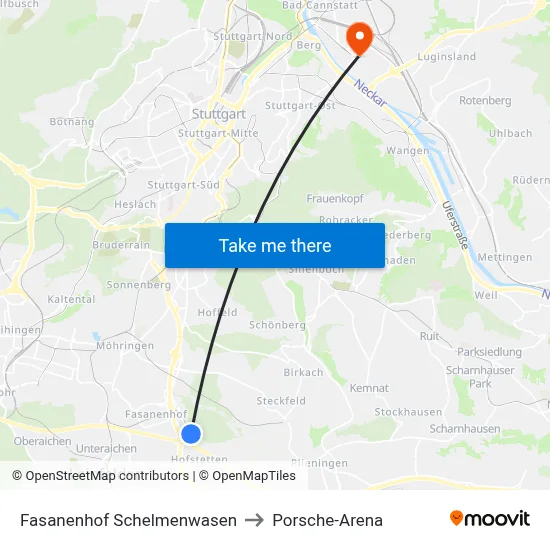 Fasanenhof Schelmenwasen to Porsche-Arena map
