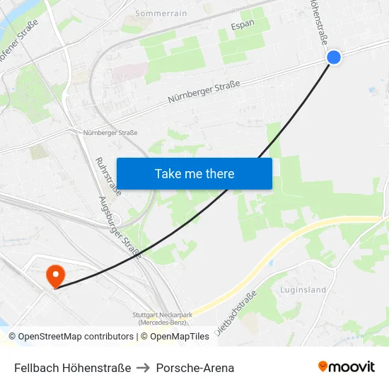 Fellbach Höhenstraße to Porsche-Arena map