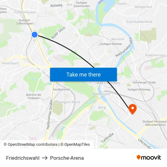 Friedrichswahl to Porsche-Arena map