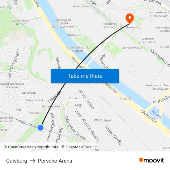 Gaisburg to Porsche-Arena map