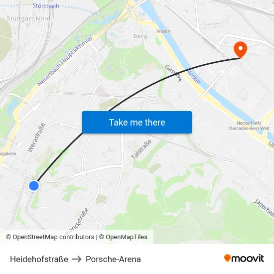 Heidehofstraße to Porsche-Arena map