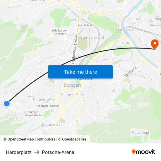 Herderplatz to Porsche-Arena map