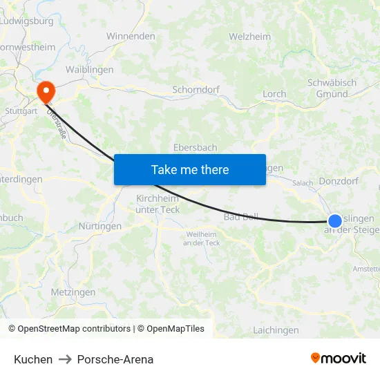 Kuchen to Porsche-Arena map